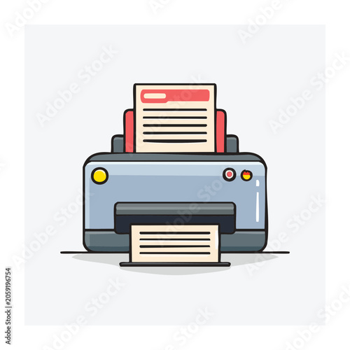 Flat design printer with document illustration