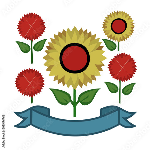 Flat Design Sunflower and Carnations with Banner