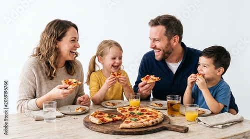 happy family celebrating birthday eating pizza