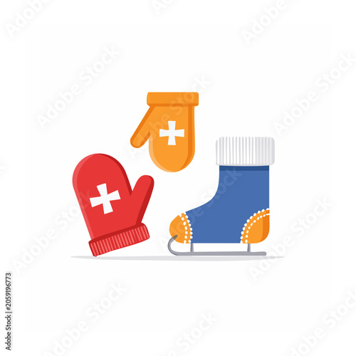 Flat design winter clothing and ice skate icons