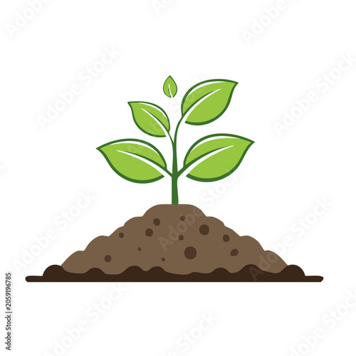 Green seedling growing from soil in flat design