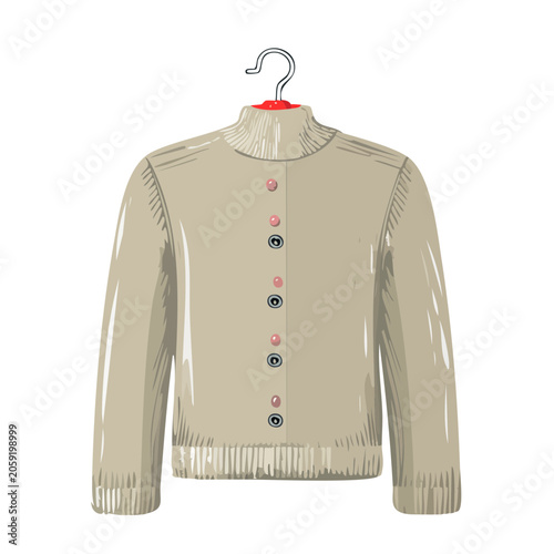 Beige cardigan sweater with buttons on hanger sketch