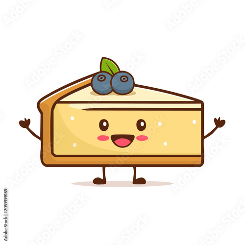Cute cartoon cheesecake slice with blueberries