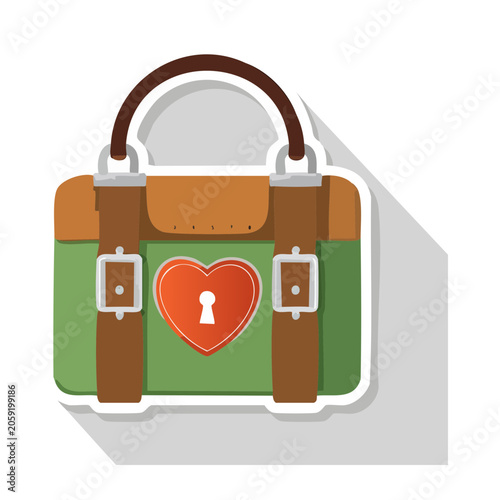 Flat design briefcase with heart lock icon