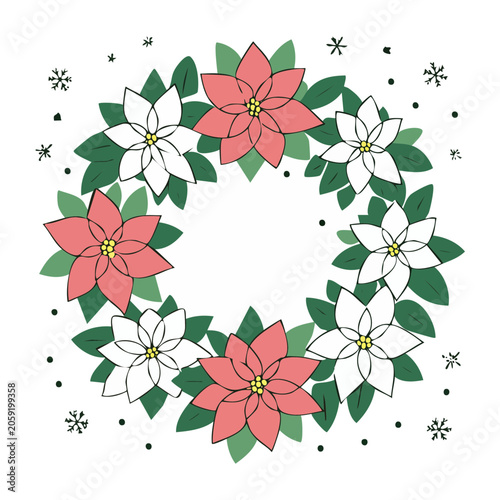Poinsettia Wreath Holiday Illustration
