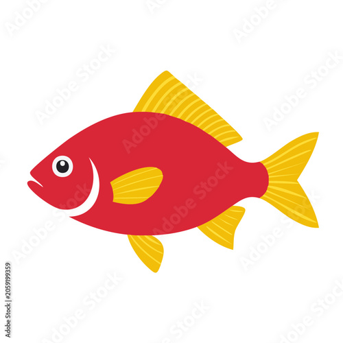 Red cartoon fish with yellow fins isolated on transparent background