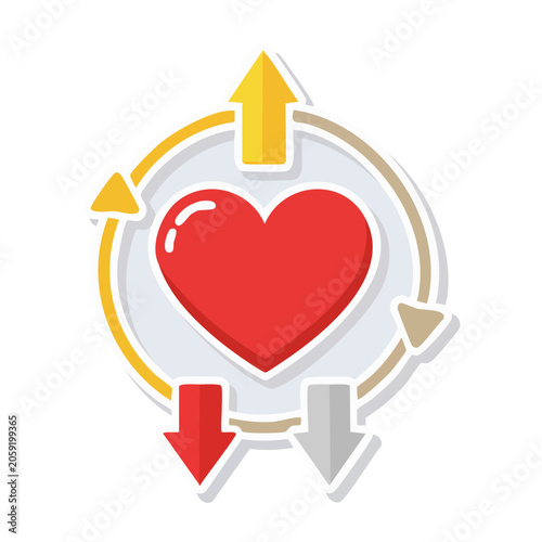 Red heart with directional arrows icon