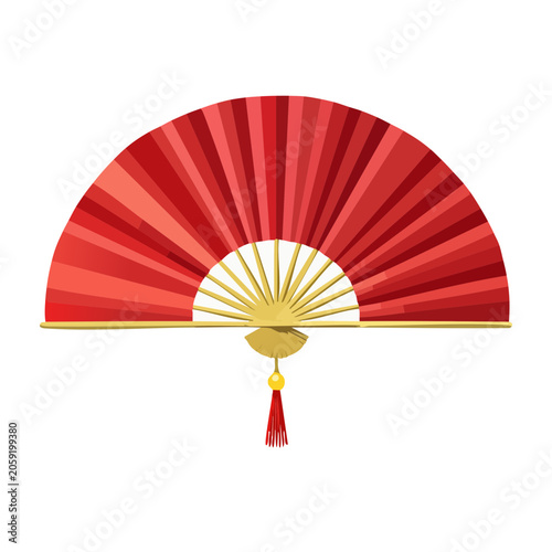 Red Oriental Fan with Gold Clasp and Tassel