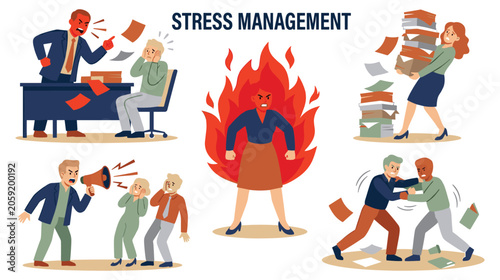 Canvas Print Stressed office workers dealing with workplace pressure and professional burnout conflicts