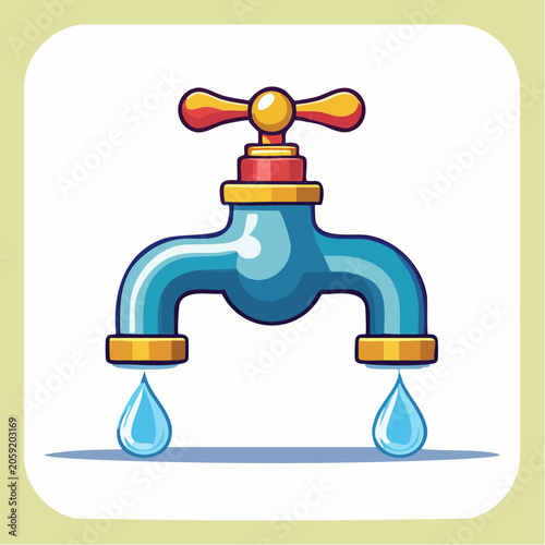 Cartoon Water Faucet Dripping Water Drops
