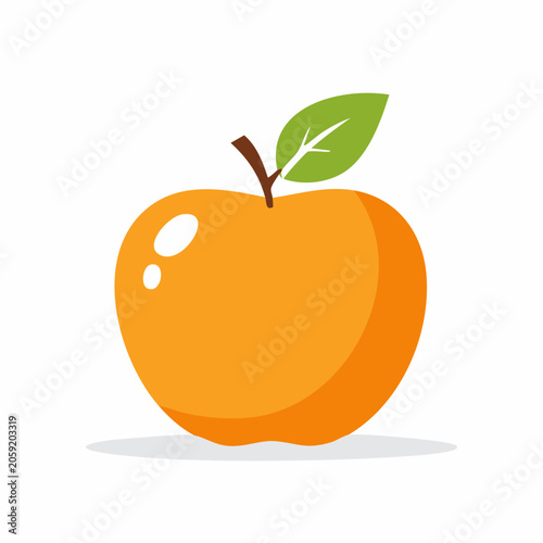 Stylized Orange Fruit with Green Leaf