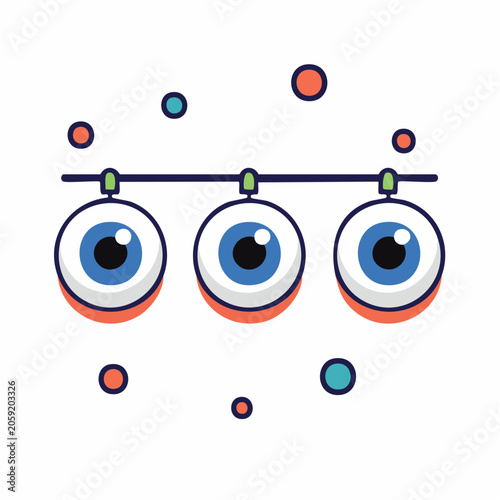 Three cartoon eyeballs hanging on a string