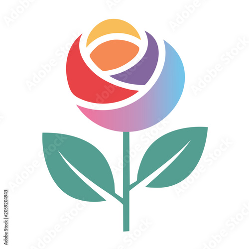 Colorful flat design rose flower icon