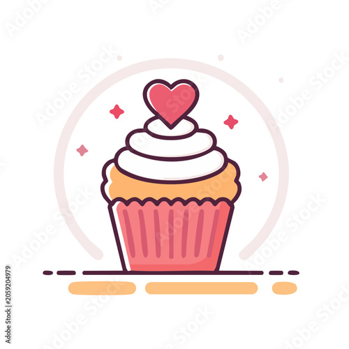 Flat design cupcake with heart topping illustration