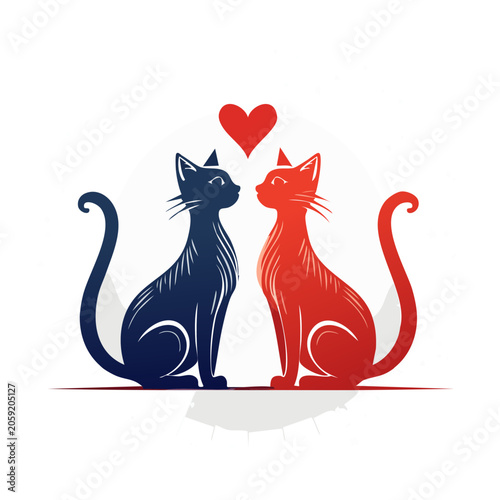 Two Cats with Heart Illustration