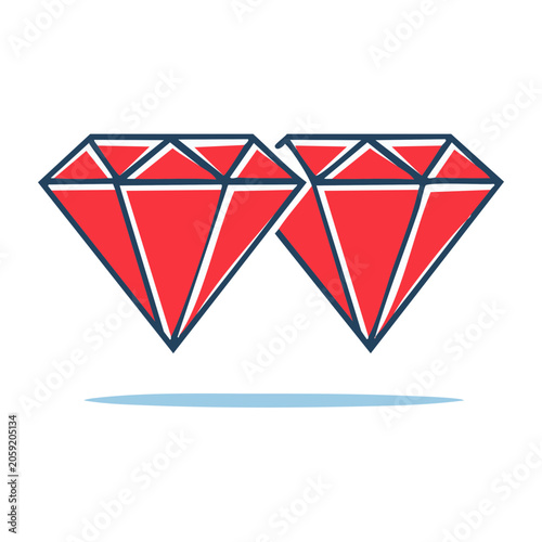 Two Red Diamond Icons in Flat Design