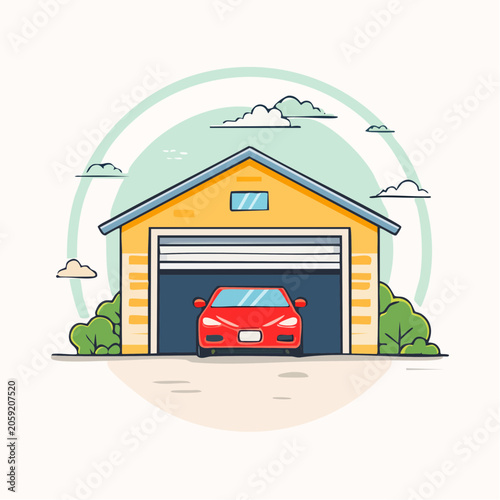 Red Car in a Garage