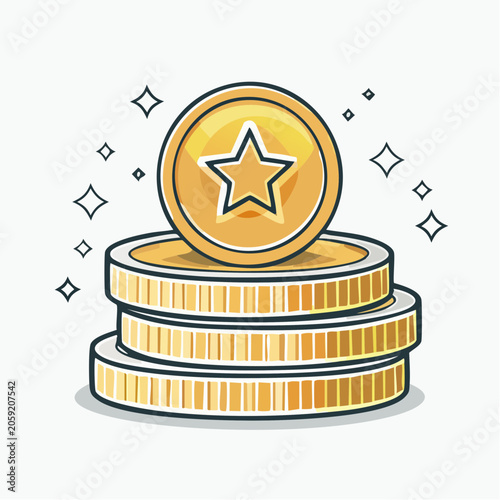 Stack of Gold Coins with Star Emblem