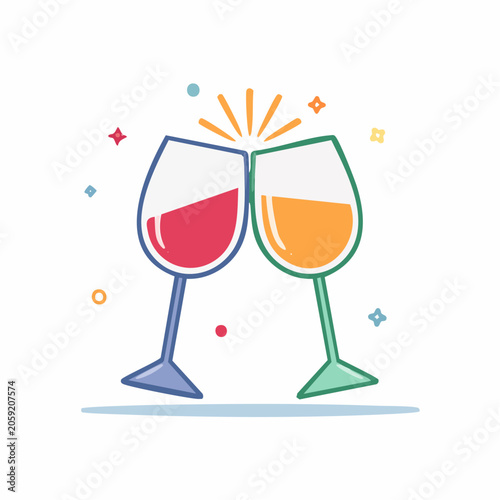 Two Wine Glasses Clinking with Festive Sparkles