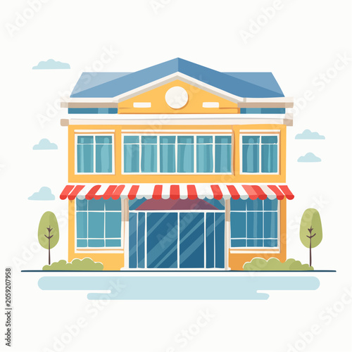 Flat Illustration of a Two-Story Commercial Building with Awning
