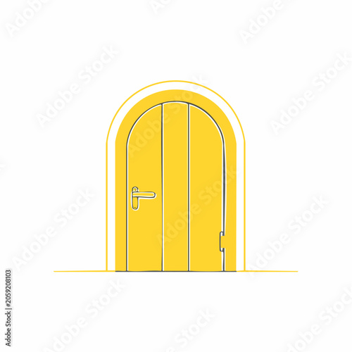 Yellow arched door with simple line art style
