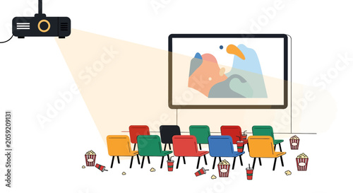 Photos Illustration of a Movie Theater with Projector and Seating