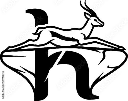 Black and white gazelle logo with stylized letter.