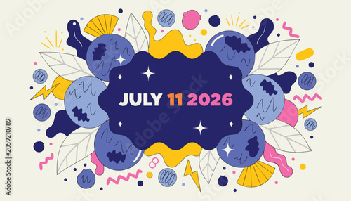 Colorful abstract design featuring the date of July eleventh 2026