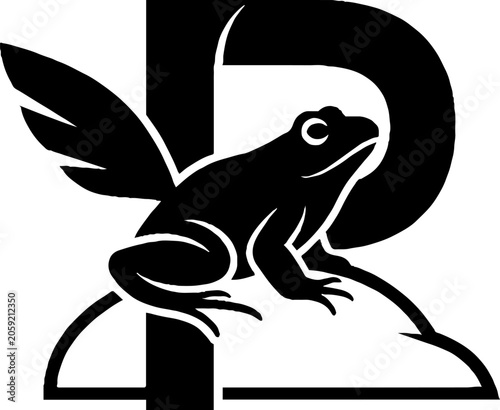 Black and white frog with wings illustration.