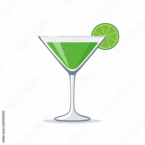Green Cocktail with Lime Slice in Martini Glass