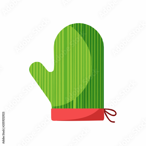 Green Mitten with Red Cuff and Tie