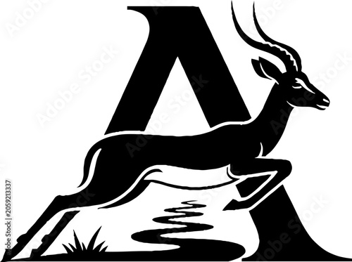 Elegant Antelope Silhouette with Letter A Design.