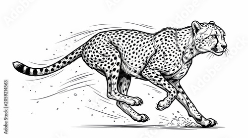 Photography Cheetah Running Fast Black and White Illustration