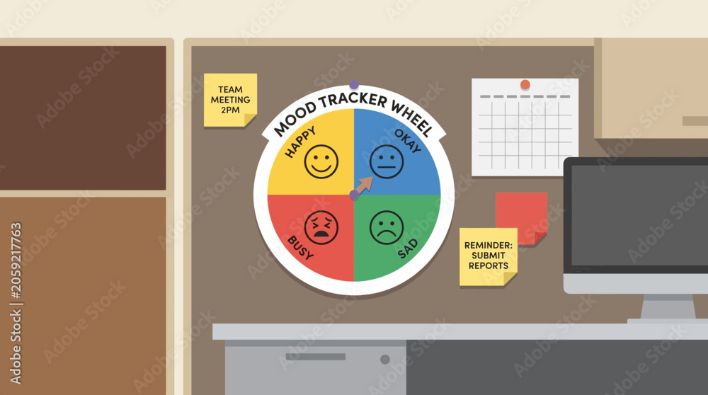 Naklejka premium Mood Tracker Wheel Displayed on Employee Cubicle Board