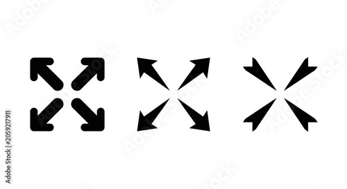 Tableau sur toile Collection of three expanding arrows icons representing expansion, growth, and o