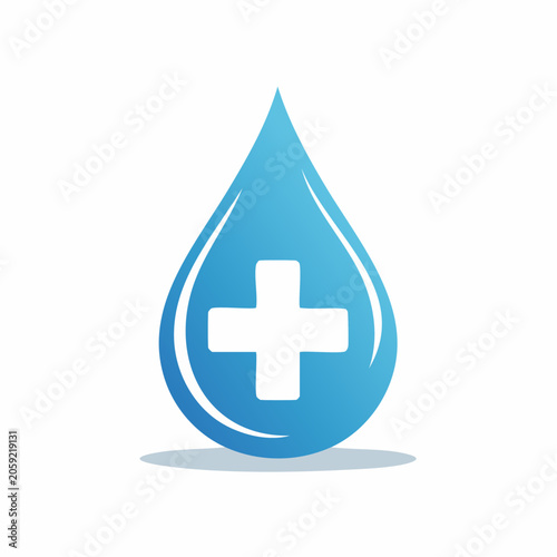 Blue Water Drop with White Medical Cross Icon
