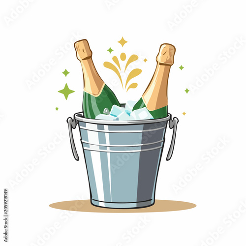 Champagne Bottles in Ice Bucket with Sparkles