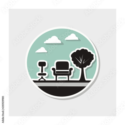 Flat design office chairs and tree icon