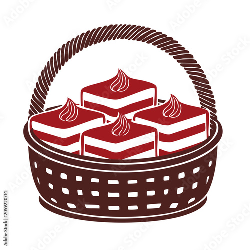Red velvet cake slices in a basket illustration