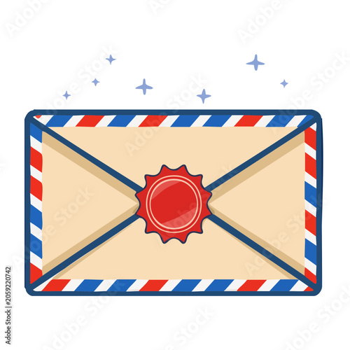 Sealed Envelope with Wax Seal and Airmail Stripes