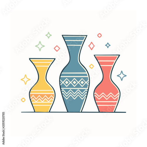 Three wine glasses and bottle flat design