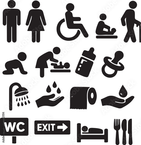 Flat icons for restroom and baby care facilities