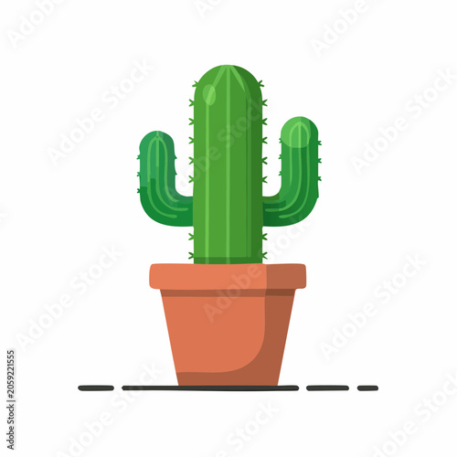 Flat Design Illustration of a Potted Saguaro Cactus