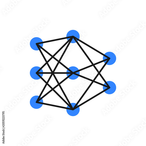 Neural network vector icon, artificial intelligence deep learning schematic, blue node connection web, digital brain architecture diagram