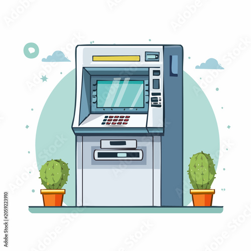 ATM Machine with Potted Cacti Illustration