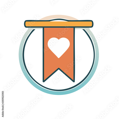 Orange heart banner icon with teal circle