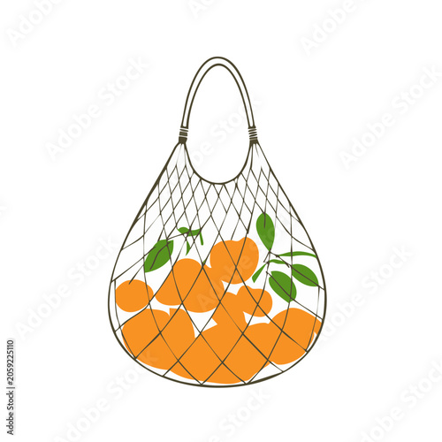 Oranges in a Mesh Bag Flat Illustration