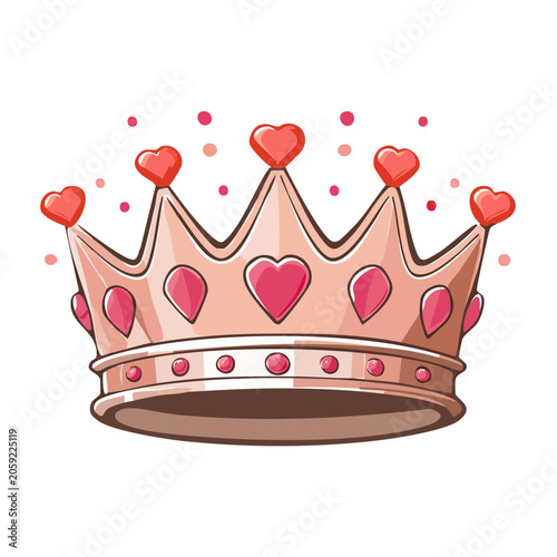 Pink cartoon crown with red hearts