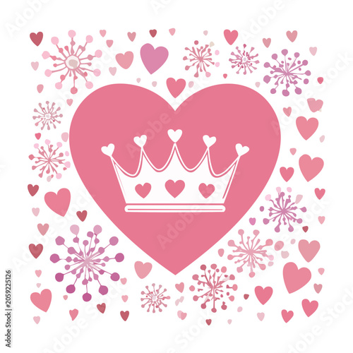 Pink Heart with Crown and Decorative Elements