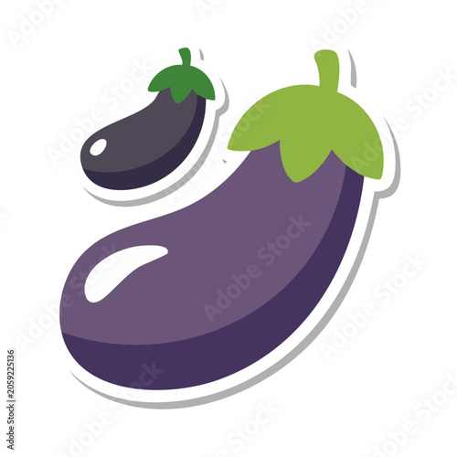Purple Eggplant with Green Leaf Illustration